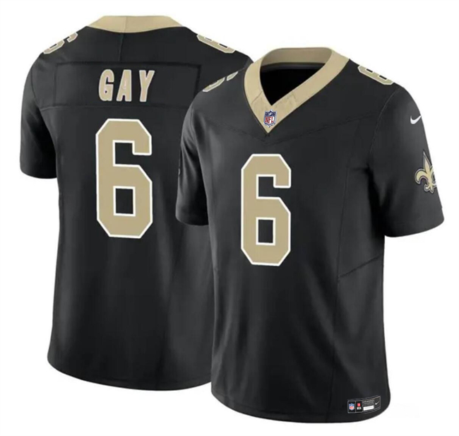 Men's New Orleans Saints #6 Willie Gay Black 2023 F.U.S.E. Vapor Limited Football Stitched Jersey